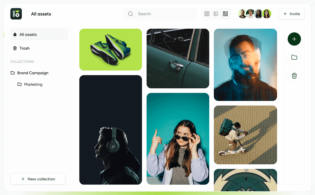 Frequencii dashboard showing marketing asset organization and management interface